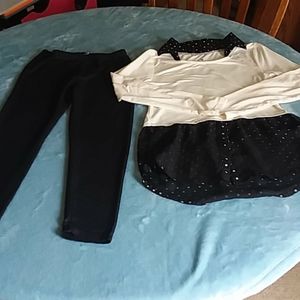 Girls black and white 2pc legging set